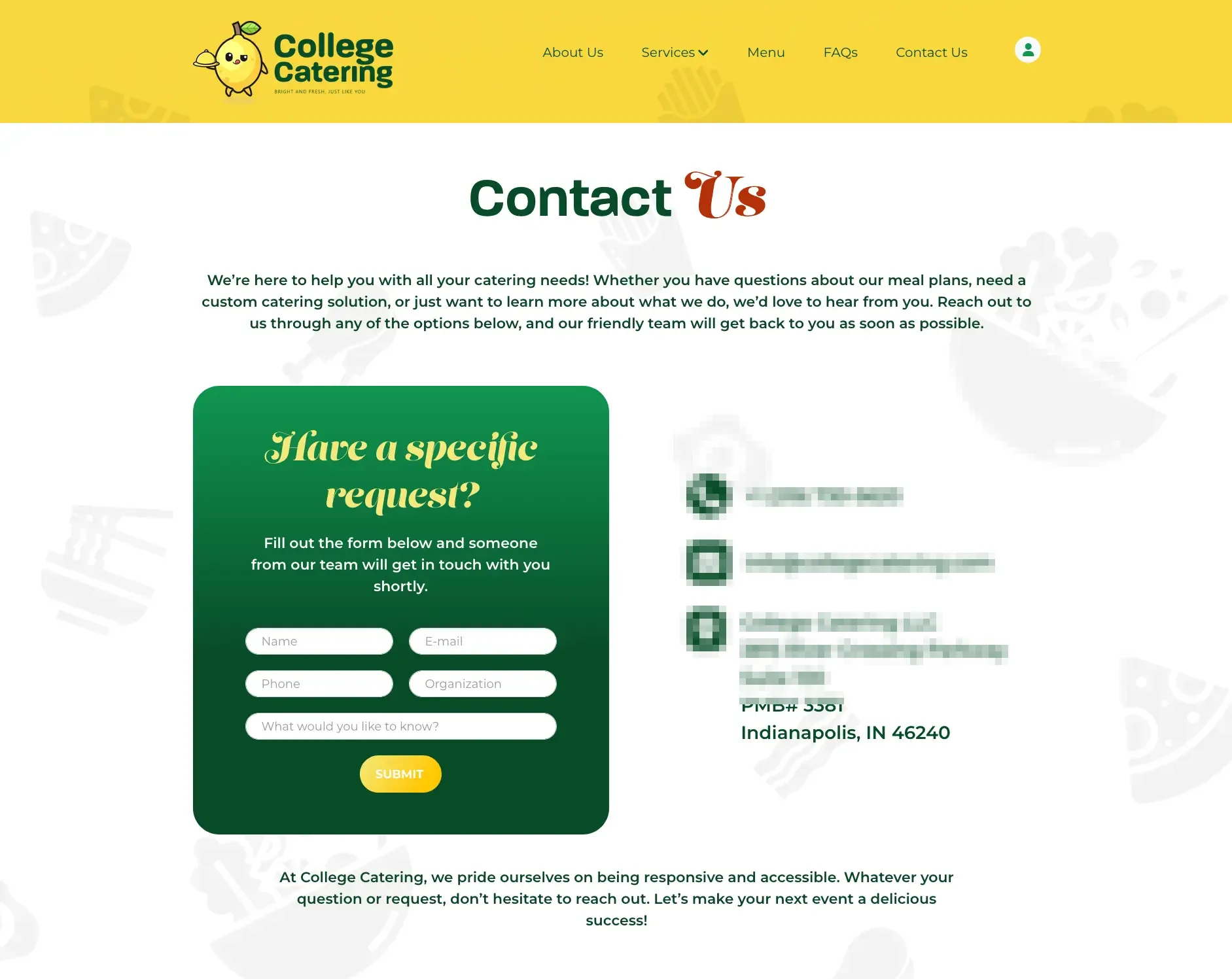 College Catering contact and request form
