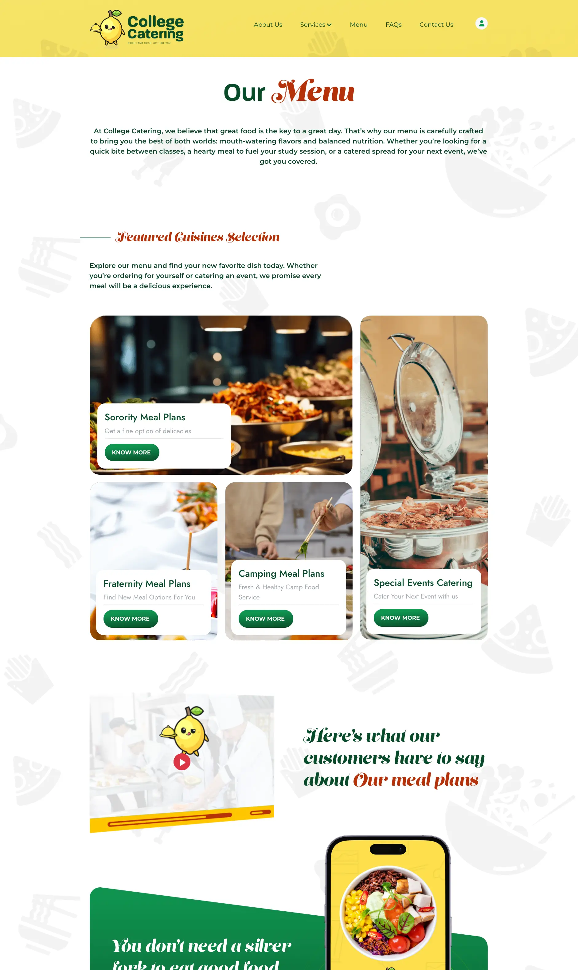 College Catering menu and cuisine selection