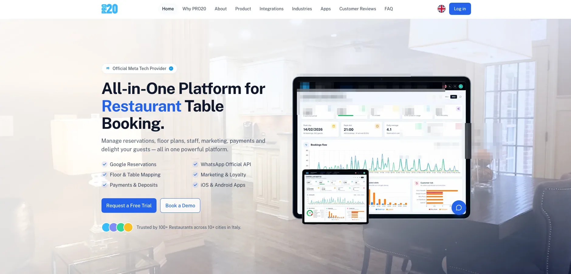 PRO20 restaurant admin dashboard
