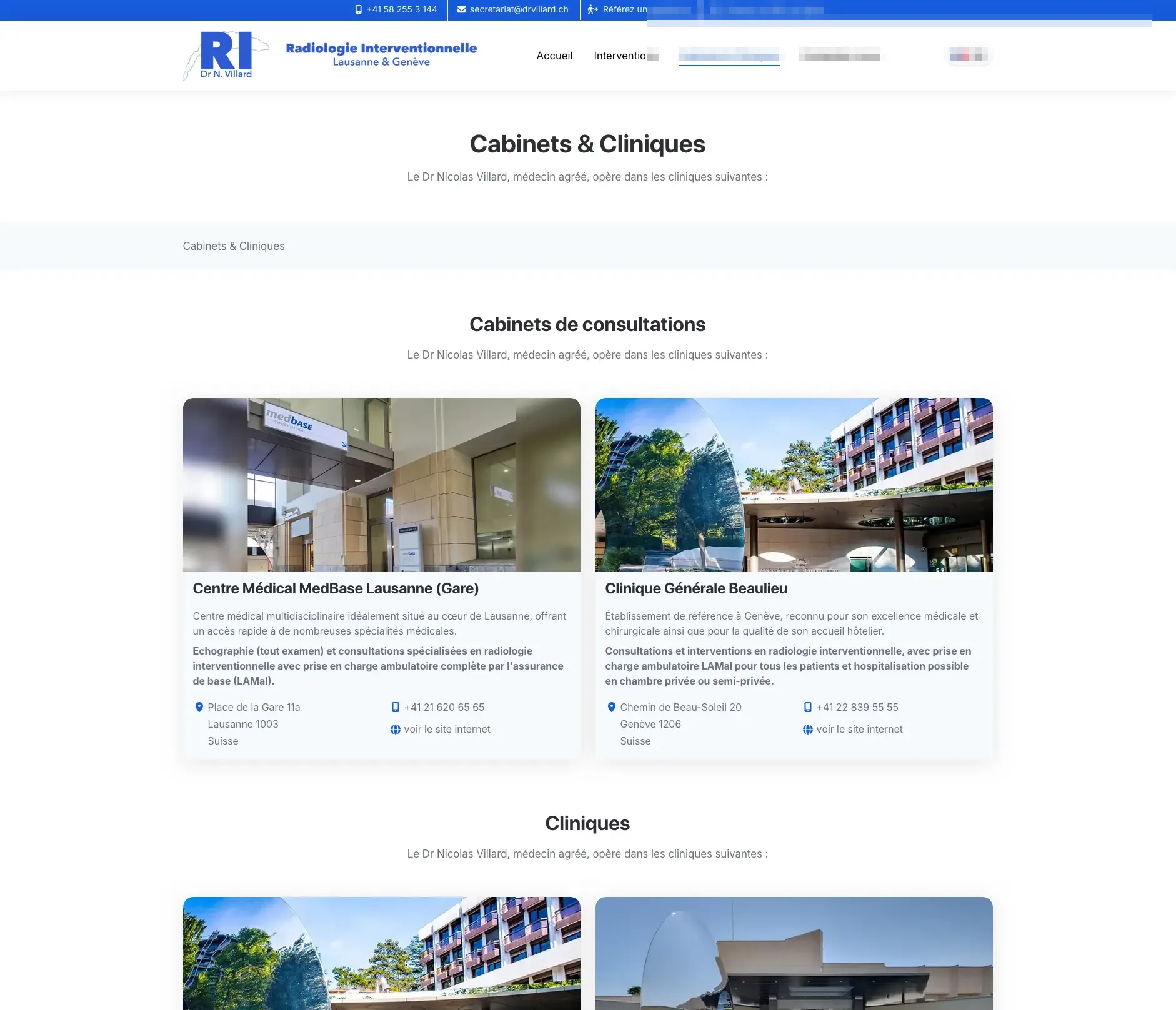 Cabinets and clinics — Genève and Lausanne locations
