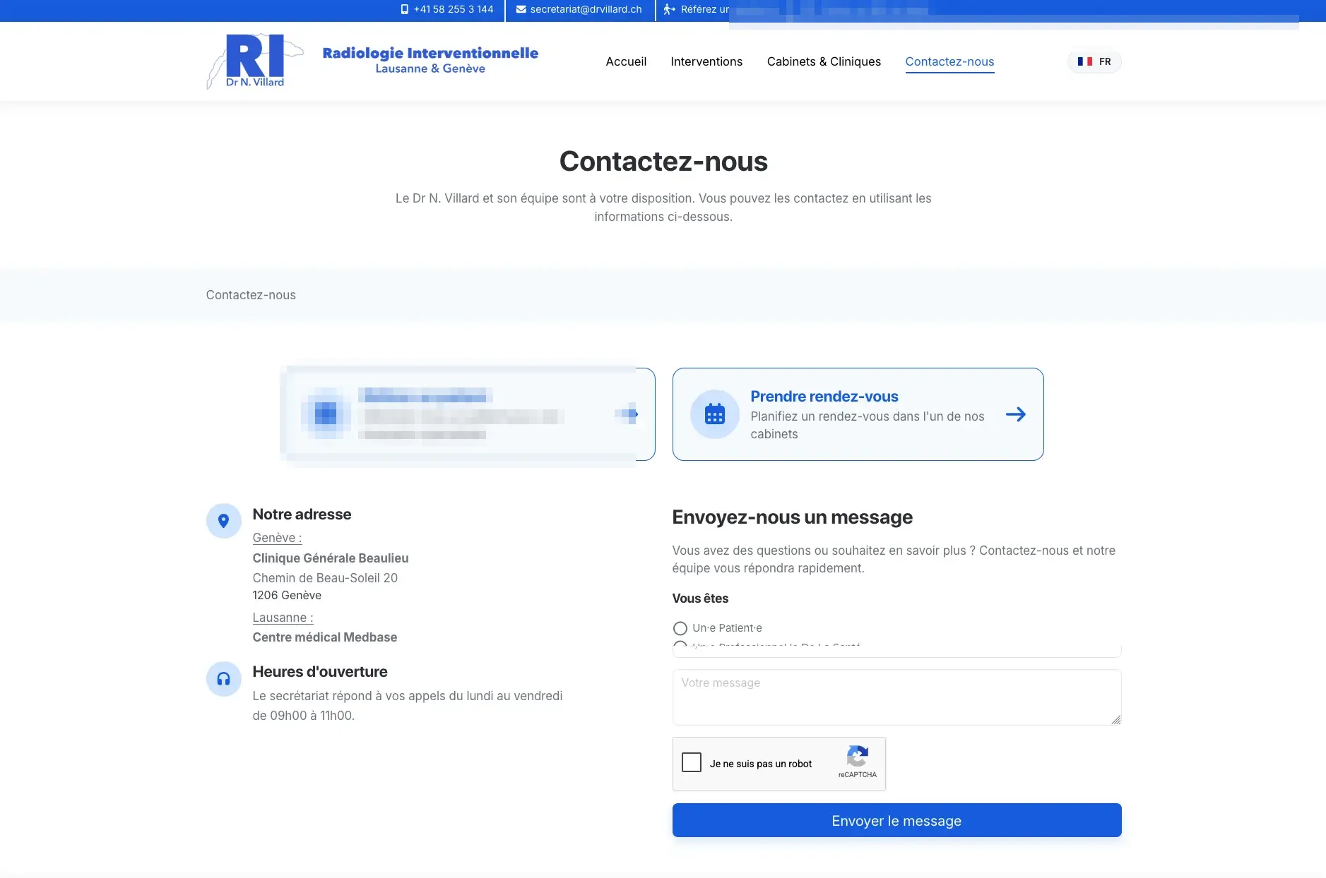 Contact page — refer a patient and message form