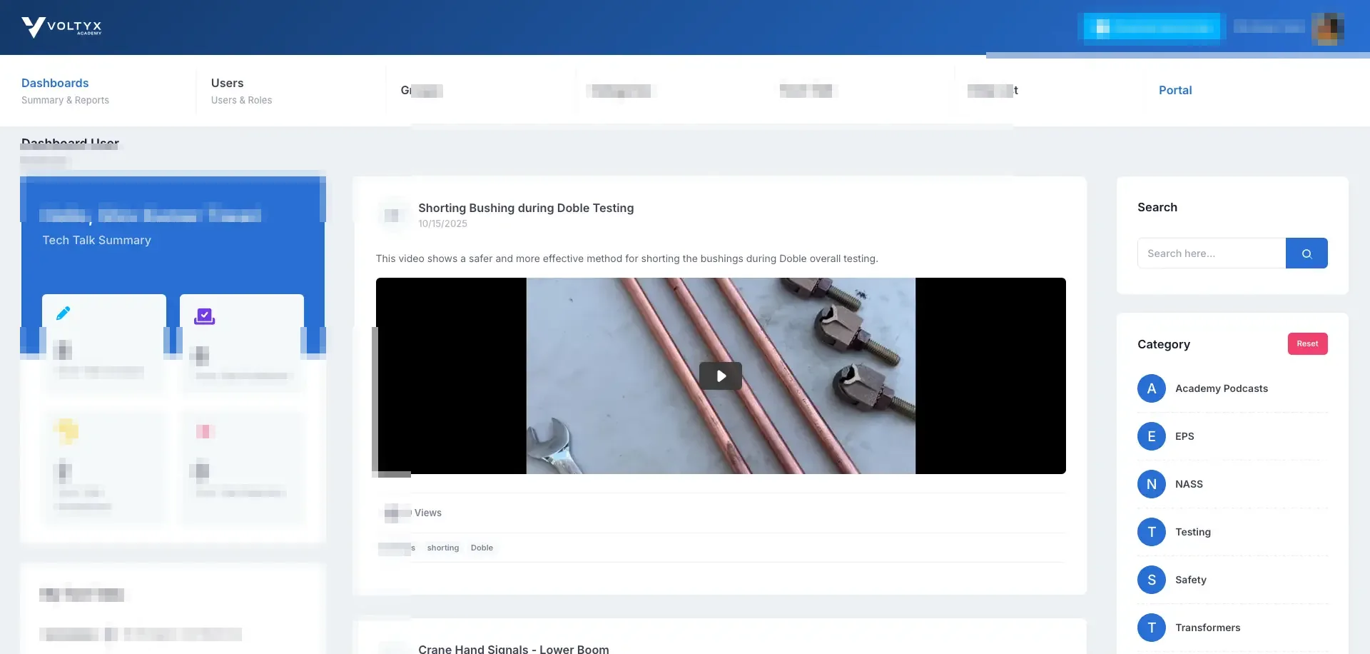 Voltyx learner or content portal