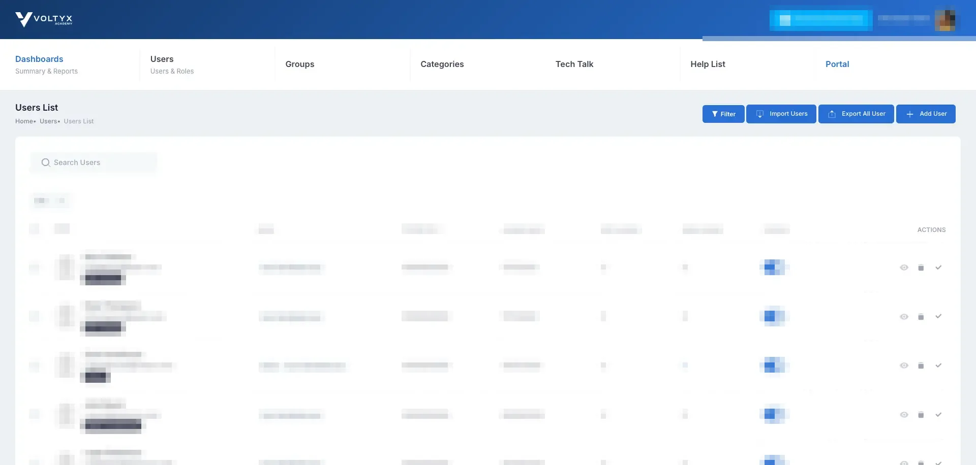 Voltyx users management